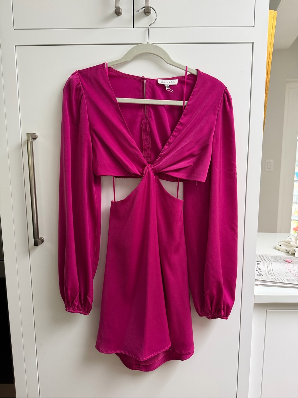 Emory Park Fuchsia Satin Cutout Long Sleeve Mini Dress